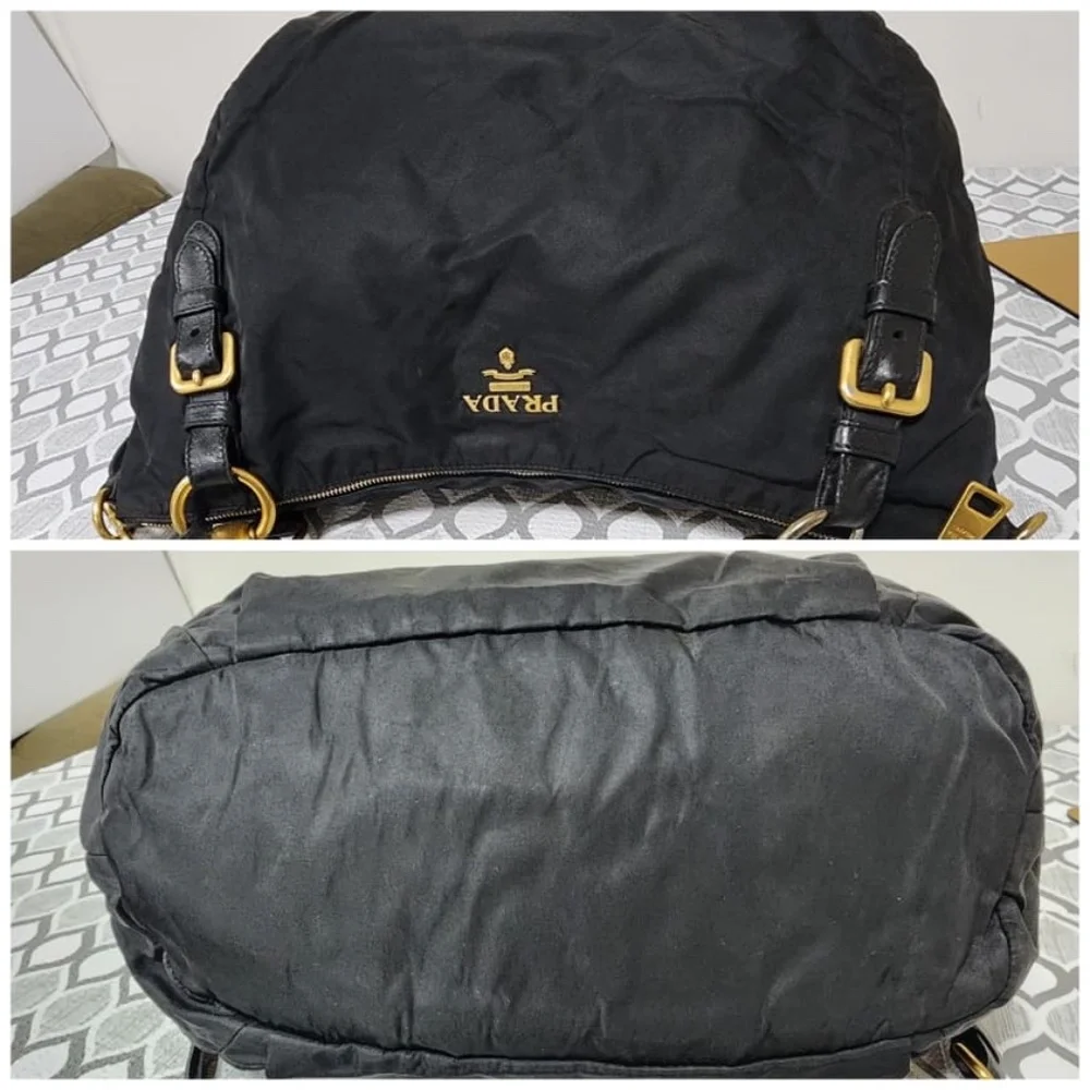 Authentic Prada Nylon Top Handle Jacquard Satchel Bag Black